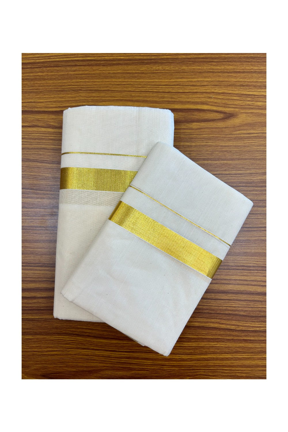 20% Discount!! KaithariKada Balaramapuram - 100% PURE Cotton Off White  (Unbleached) Mundu/Dhoti & Neriyath set - 1 Inch Kasavu Kara - 3KK5213 VIN