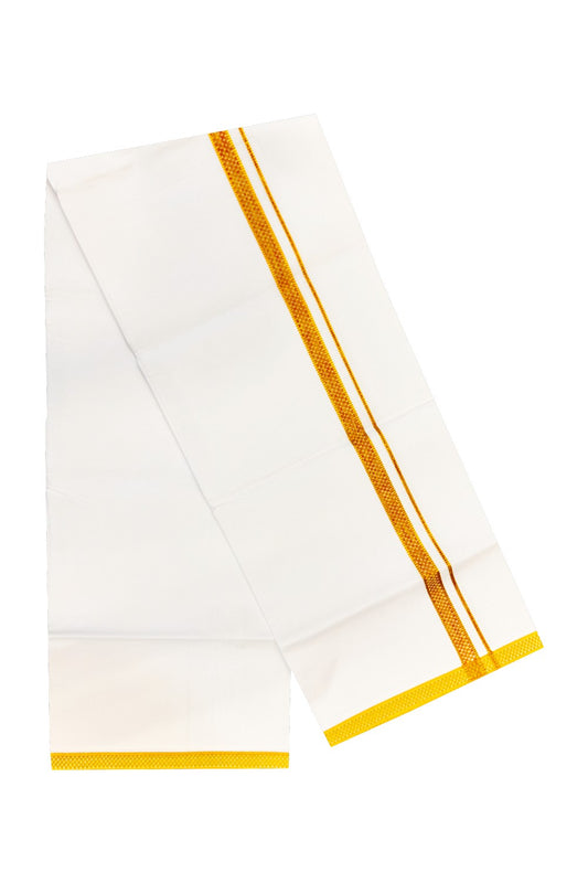20% OFFER!! KaithariKada 100% Cotton PURE WHITE SINGLE Mundu/Dhoti-40X40 Designer Yellow+Green & Kasavu Zazri 3 cm (2 meter / 4 muzham) Kara- 30sar