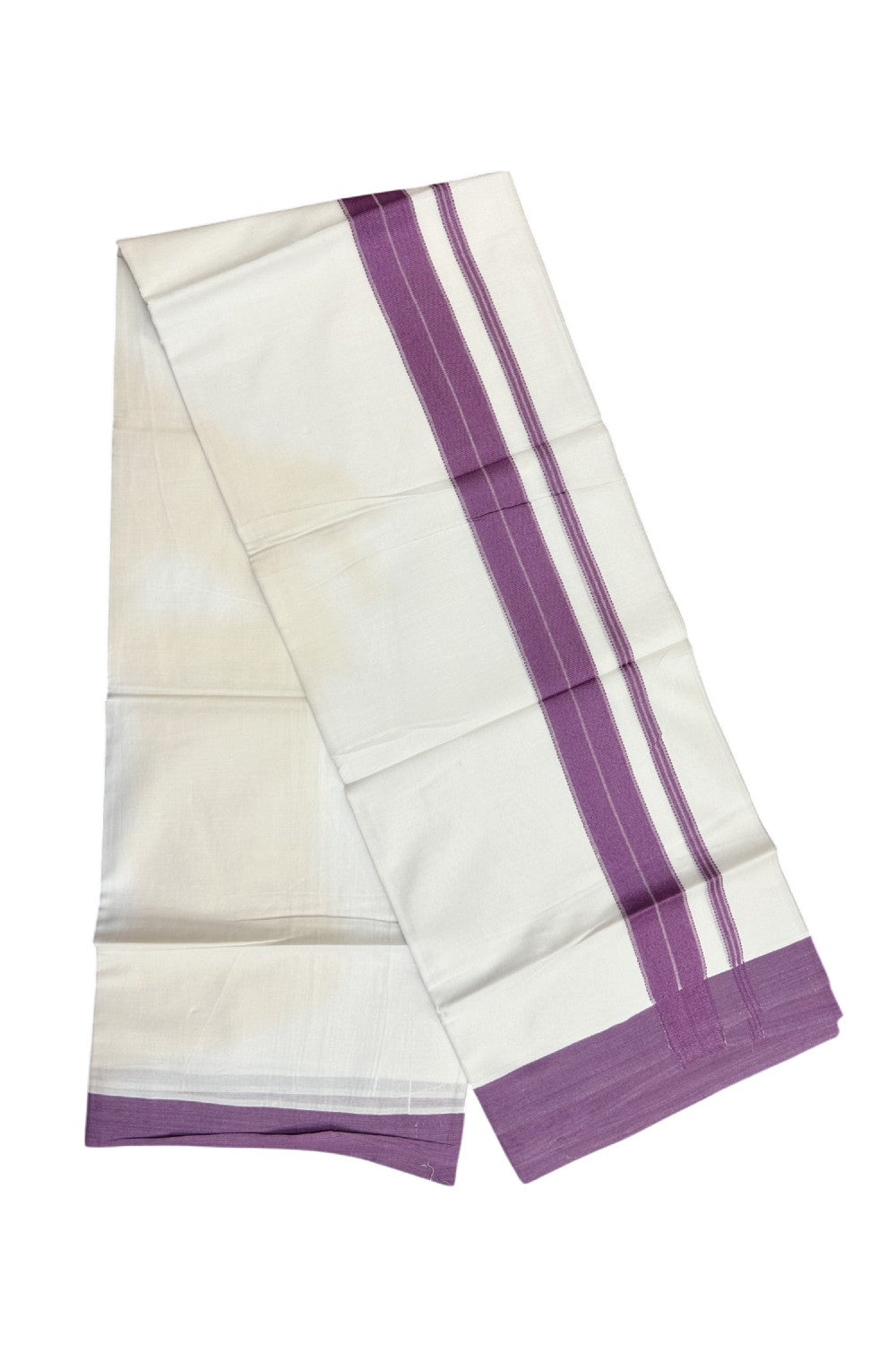 21% DISCOUNT! KaithariKada Balaramapuram 100% Cotton Double PURE white Mundu/Dhoti-100x80 - 1.75 Inch Magenta Design Kara - 30KK5143PMC