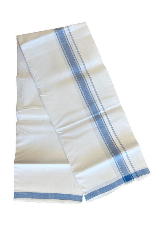 25% KaithariKada 100% PURE Cotton Balaramapuram HANDLOOM Pure white Single Mundu/Dhoti - 1.75 inch Blue Striped Kara  (2 meter / 4 muzham)- 31KK5067KK