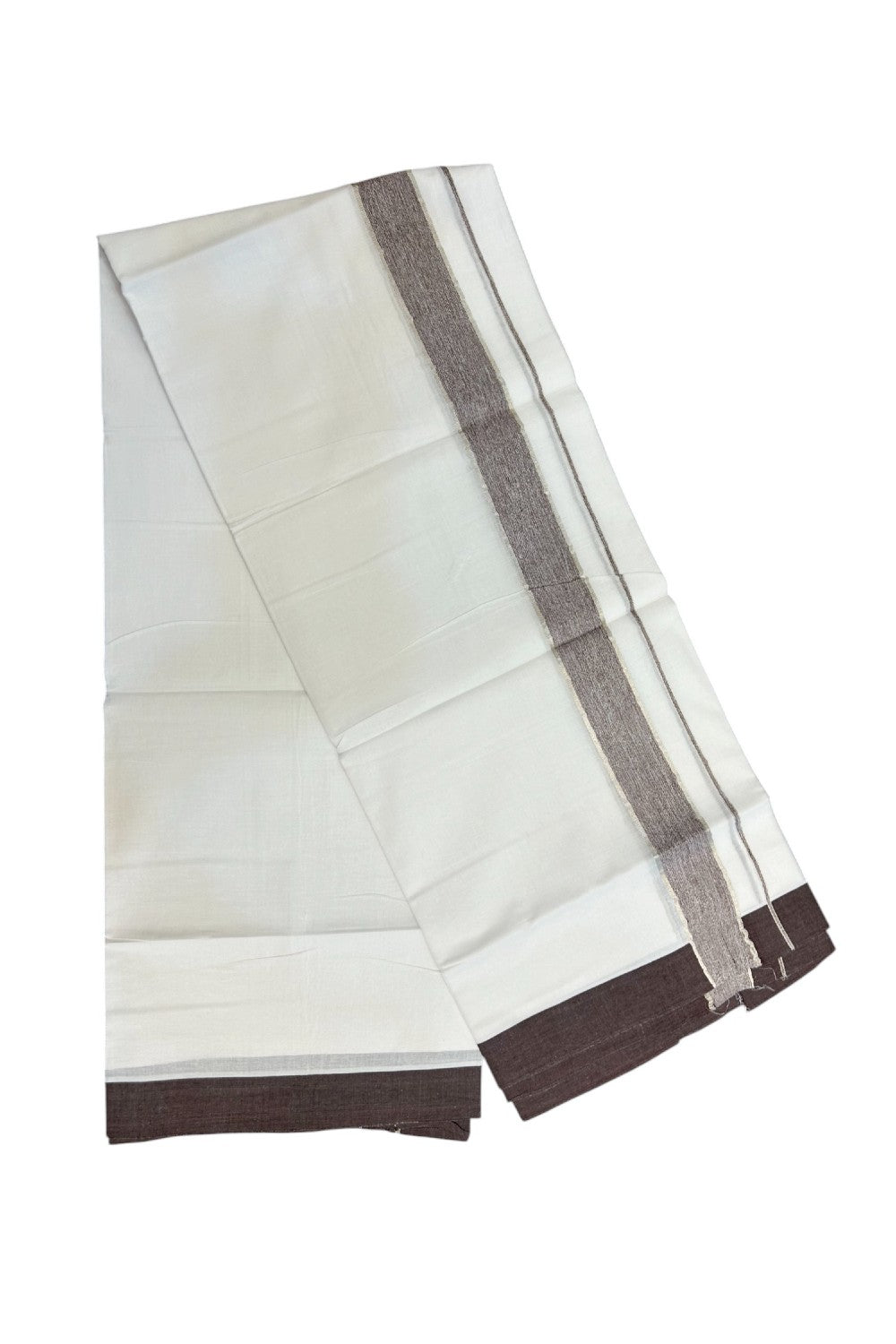 20% Discount !! KaithariKada Balaramapuram Double PURE WHITE Mundu/Dhoti- 100x80 - 1.75 inch Brown Shaded Kara Silver Striped kara - 31KK5143PMC