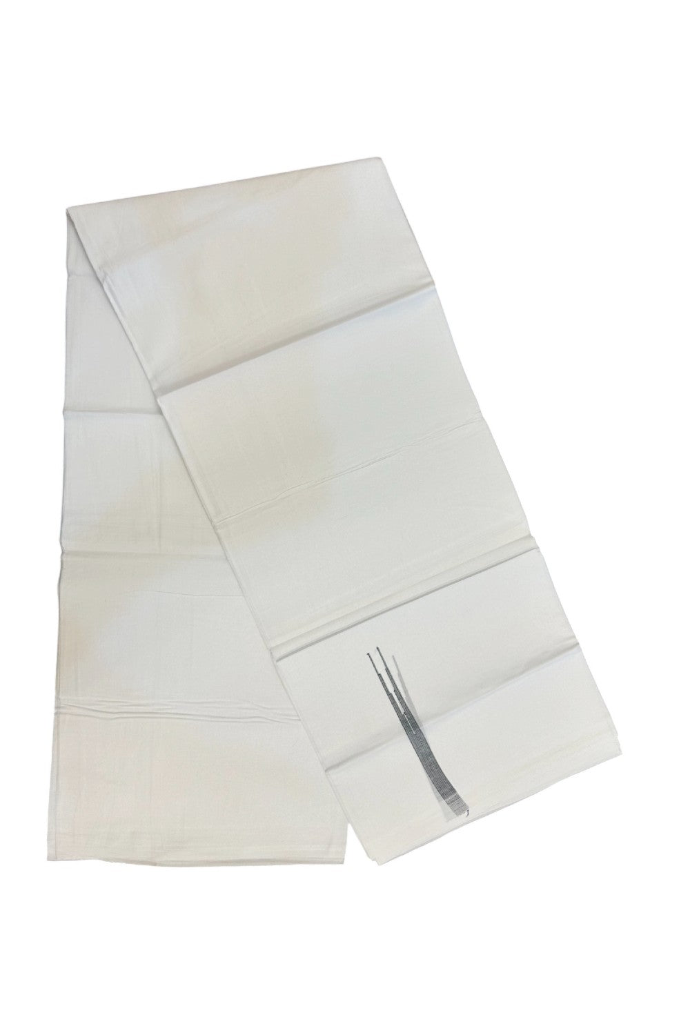 20% DISCOUNT!! NEW!! KaithariKada Balaramapuram 100% Cotton PURE WHITE Double Mundu/Dhoti - (100x80)s - 0.5 inch Navy Blue & Light Army Green Shaded Puliyilakkara chutty - 31KK5210CKS