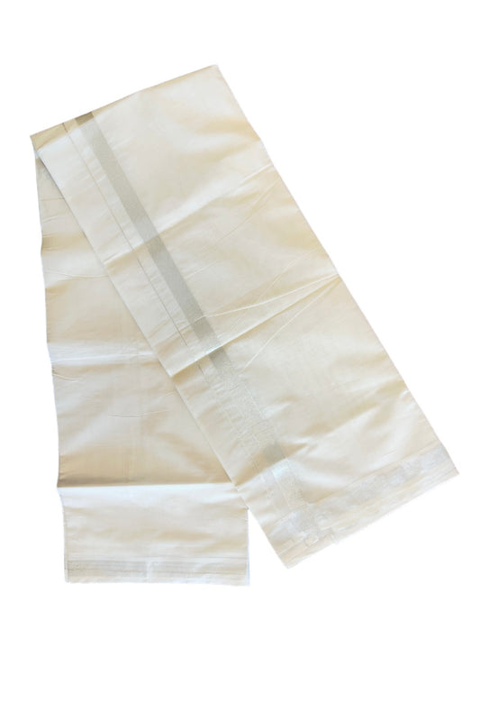 10% DISCOUNT ! KaithariKada Balaramapuram 100%  Cotton Double Off white Mundu/Dhoti-100X100 - 1 INCH SILVER KASAVU Kara - 31KK78PMC