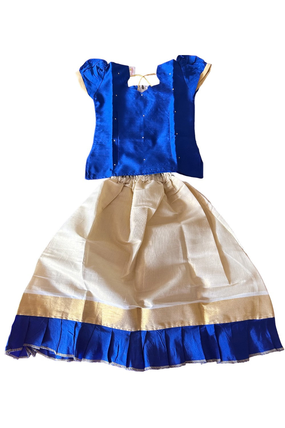 Midukki-Traditional South Indian Kids Pattu Pavada- Blue top tissue skirt with frill bottom- Age 4 - KK4MID0031