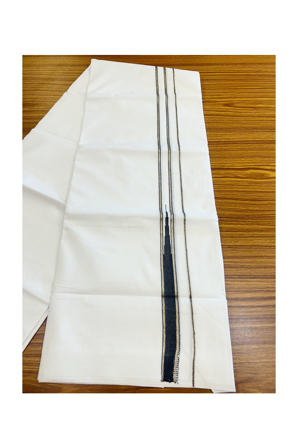 20% Discount ! Kaitharikada Balaramapuram 100% Cotton PURE WHITE Double Mundu/Dothi - 100x80 - 0.75 inch Silver Kasavu & Black Temple Chutty Kara - 31KK5182VAS