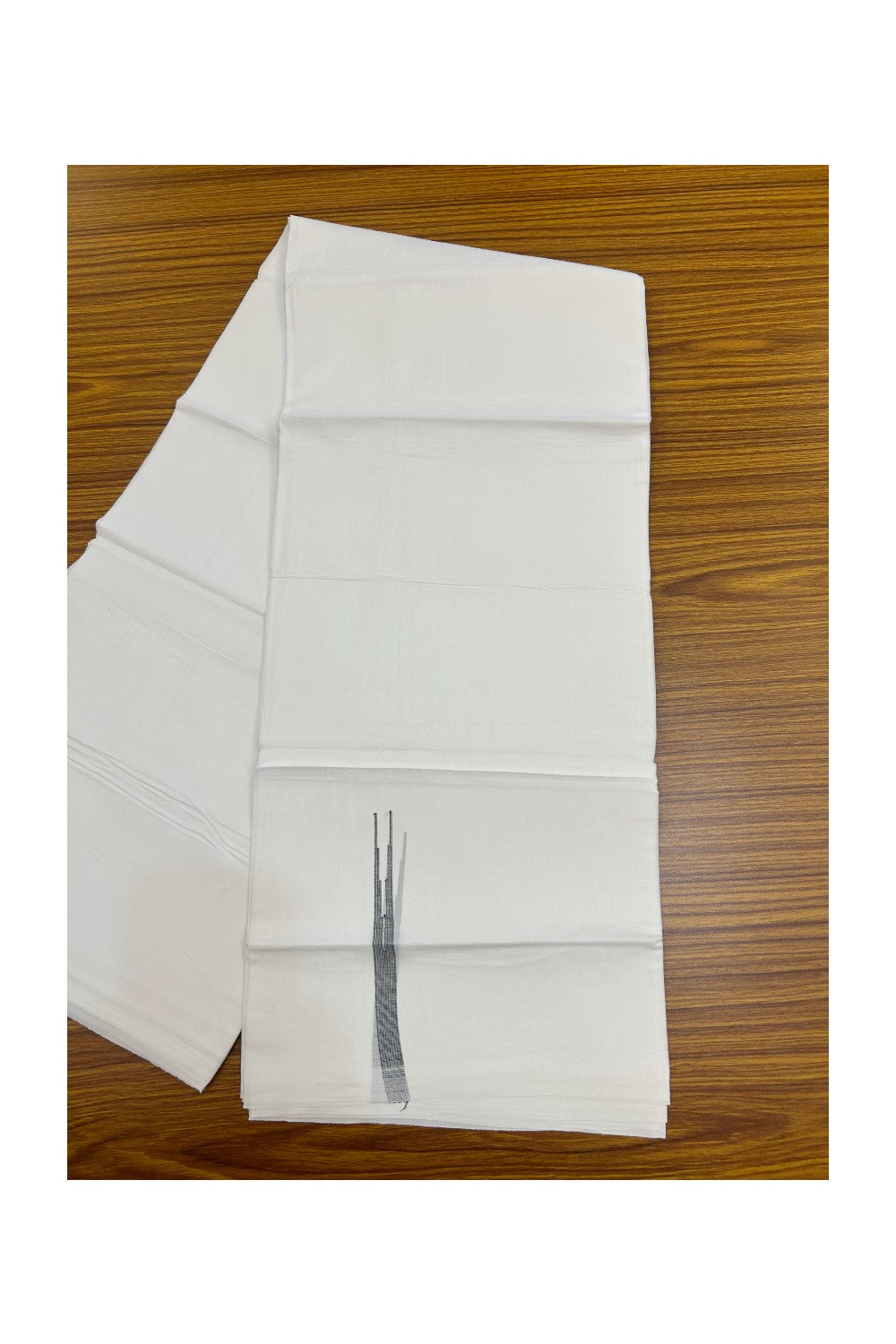20% DISCOUNT!! NEW!! KaithariKada Balaramapuram 100% Cotton PURE WHITE Double Mundu/Dhoti - (100x80)s - 0.5 inch Navy Blue & Light Army Green Shaded Puliyilakkara chutty - 31KK5210CKS