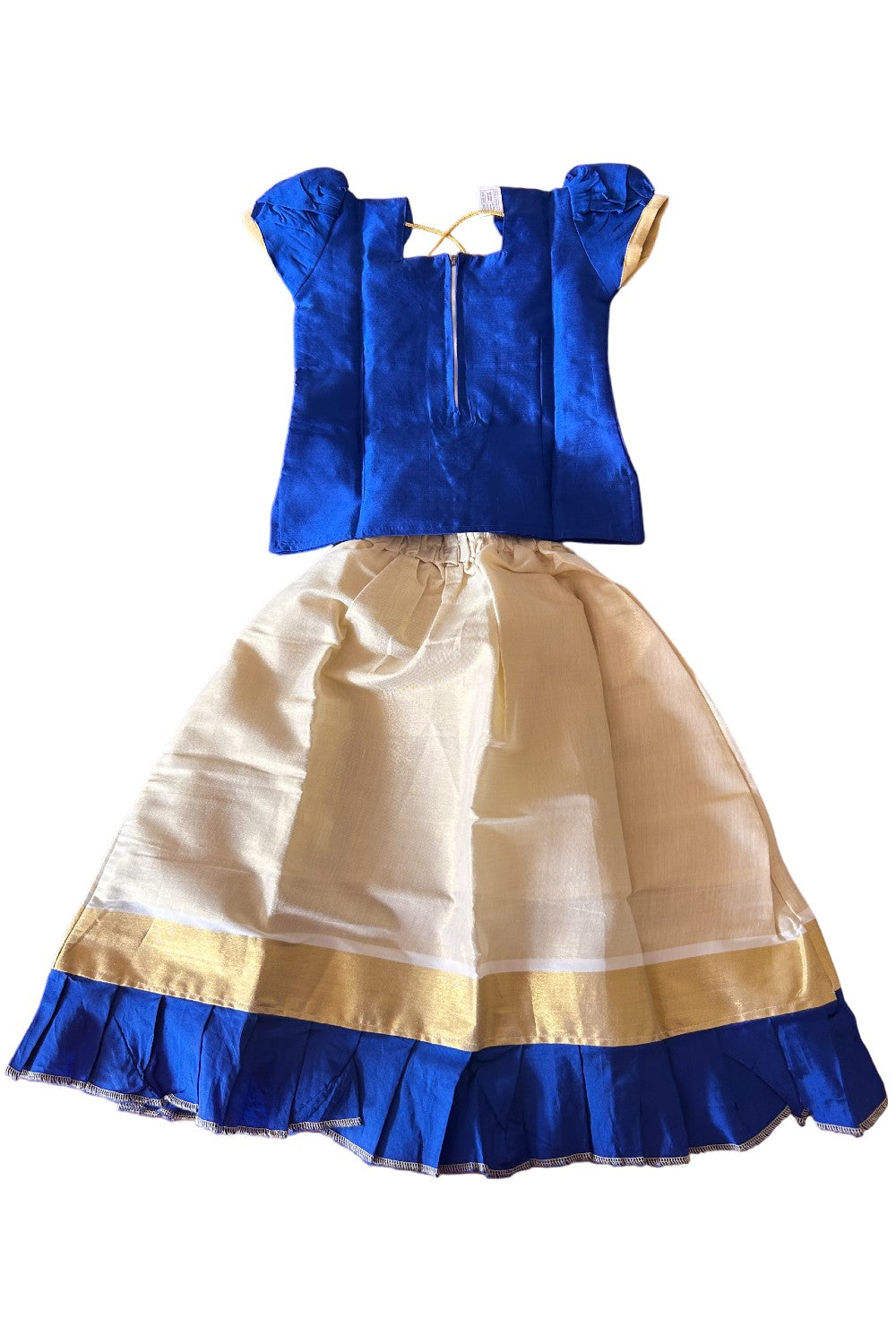 Midukki-Traditional South Indian Kids Pattu Pavada- Blue top tissue skirt with frill bottom- Age 4 - KK4MID0031