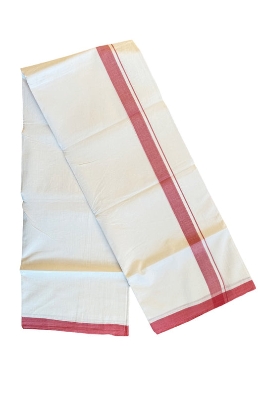 30% Discount! KaithariKada Balaramapuram Handloom 100% Millpaav Cotton Double Mundu/Dhoti Pure white - 100x100 Pale red Mulloth Border - 32KK404RAM