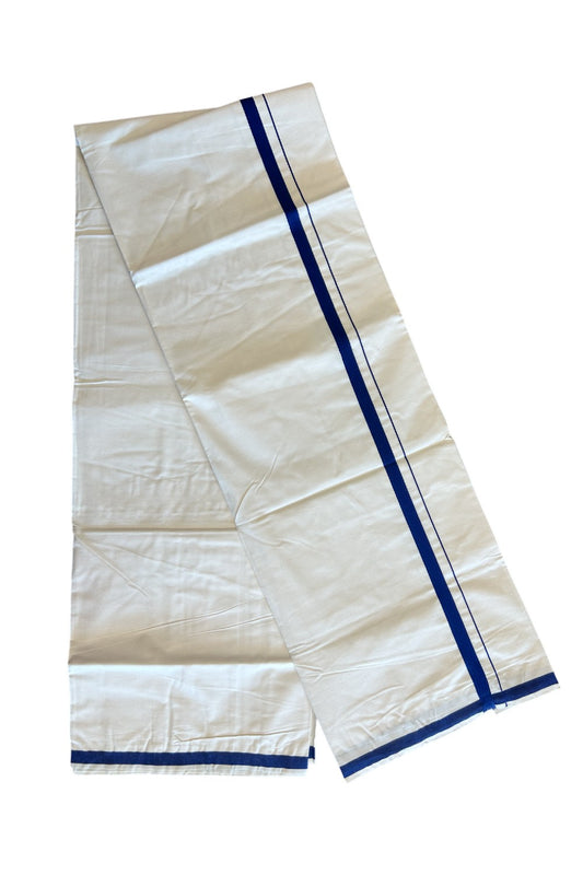 10% DISCOUNT ! KaithariKada Balaramapuram (100X100)% Cotton Single Off white (Unbleached) Mundu/Dhoti-(100100) - 2.5 cm (2 meter / 4 muzham) NAVY BLUE Kara-9KK76MC.