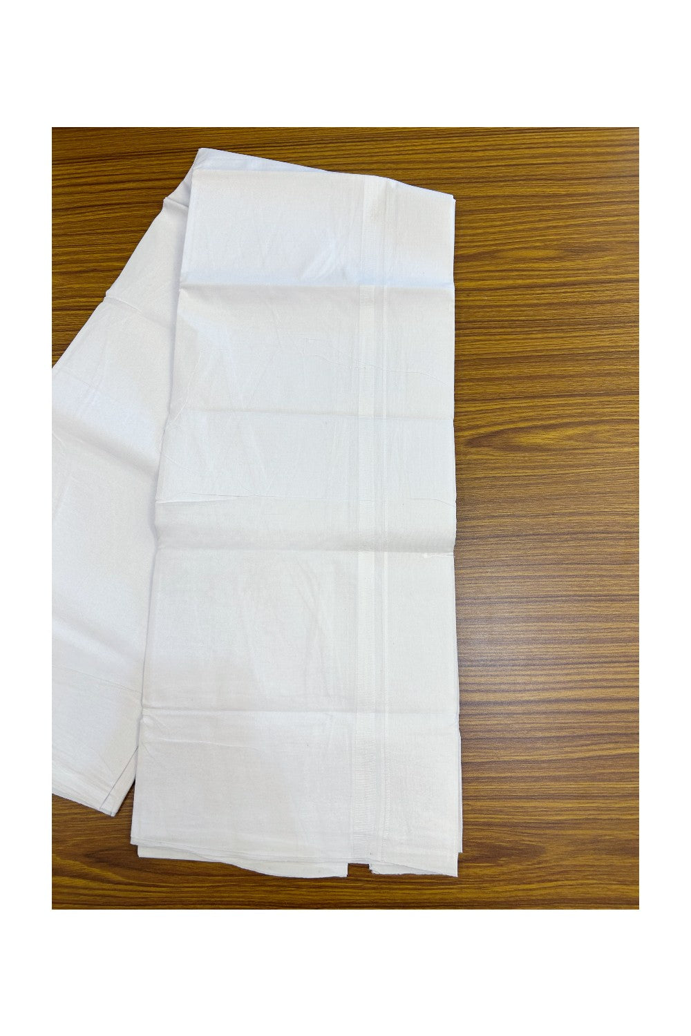 20% DISCOUNT!!! KaithariKada Balaramapuram 100% Cotton PURE WHITE  Double Mundu/Dhoti - 100x100 - 0.5 inch White Kara 4 mtr (8.5 muzham) - 32KK5224 ASH