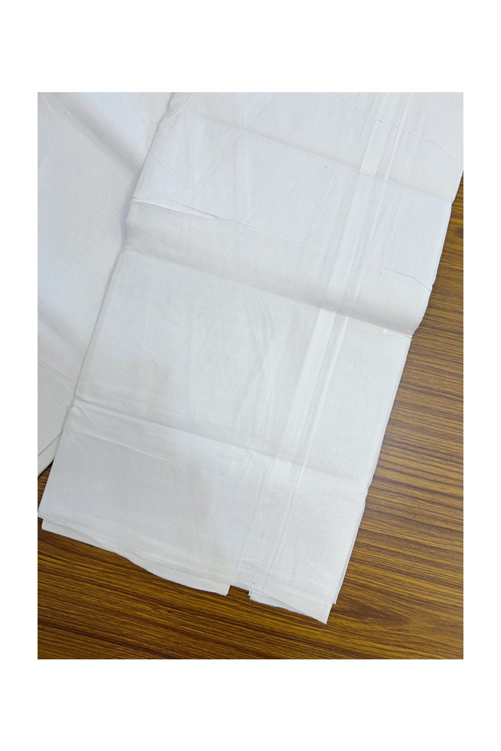 20% DISCOUNT!!! KaithariKada Balaramapuram 100% Cotton PURE WHITE  Double Mundu/Dhoti - 100x100 - 0.5 inch White Kara 4 mtr (8.5 muzham) - 32KK5224 ASH