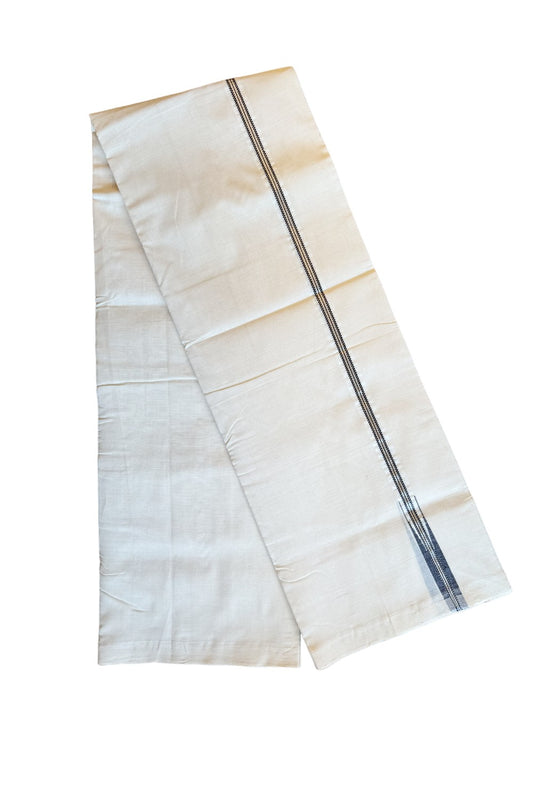 30% DISCOUNT!! KaithariKada HANDLOOM UNAKKUPAAV Balaramapuram - 100% PURE Cotton OFF White (Unbleached) Double Mundu/Dothi - Puliyilakkara chutty Black & Silver Kasavu kara 3.70m (8 Muzham) - 33KK203RAM
