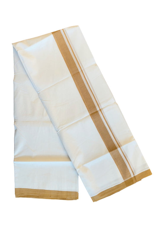 30% Discount! KaithariKada Balaramapuram Handloom 100% Millpaav Cotton Double Mundu/Dhoti Pure white - 100x100 Mustard yellow Mulloth Border - 33KK404RAM