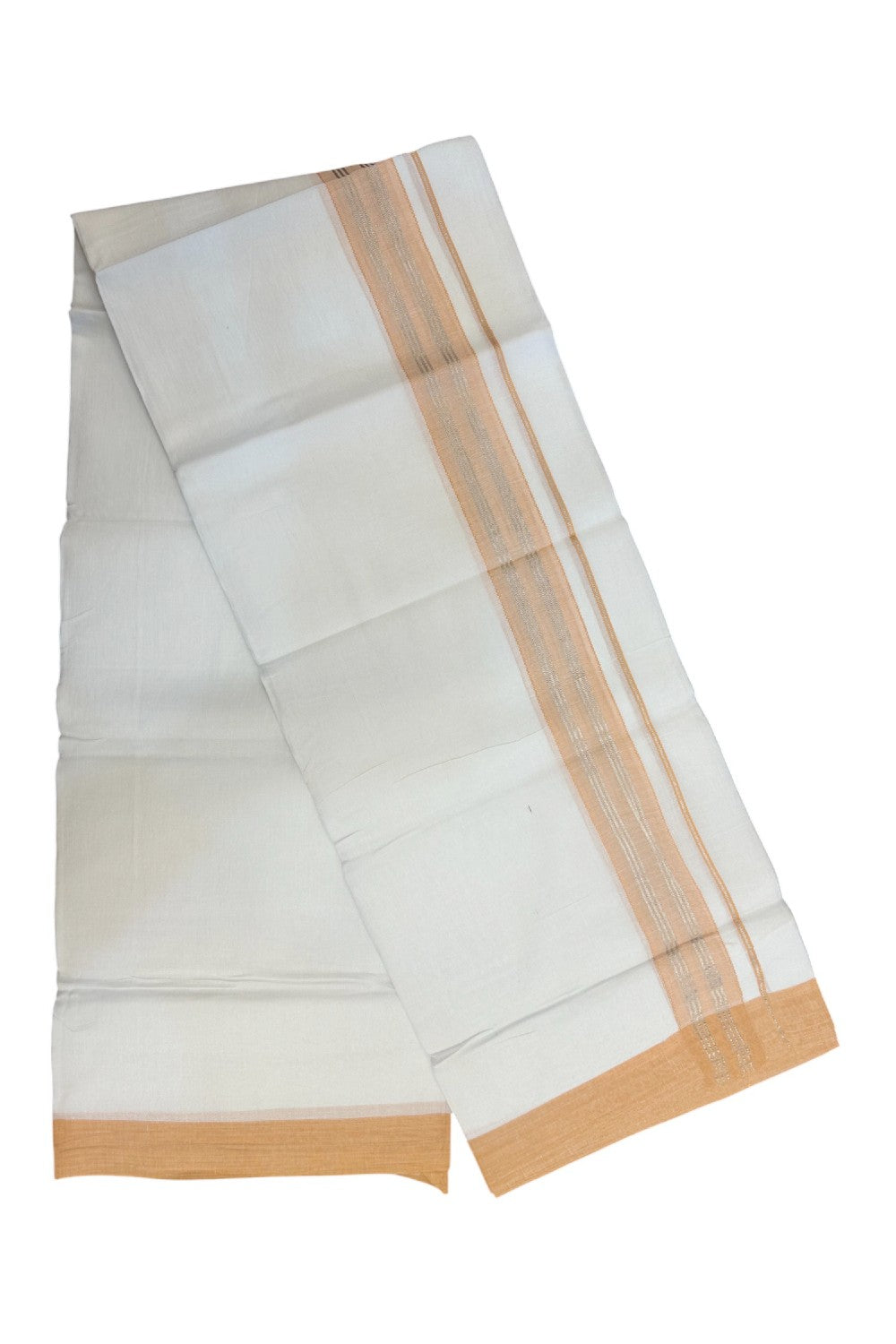 Linen Dhoti NEW! 20% Discount from Kaitharikada.com - Double Mundu/Dhoti 80x90 Thread PURE WHITE - Pure Cotton + Linen -1.75 Inch Sea Green & Silver Striped Kara - 33KK5174THI