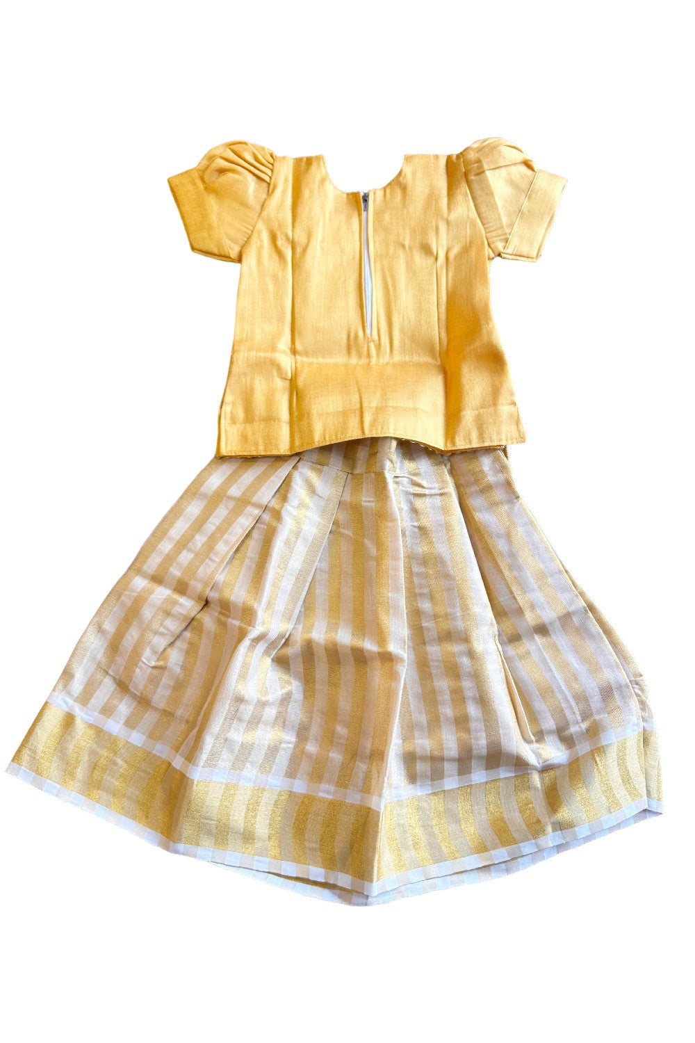 Midukki-Traditional South Indian Kids Pattu Pavada-  Yellow tissue top stripped tissue skirt- Age 3 - KK3MID0033