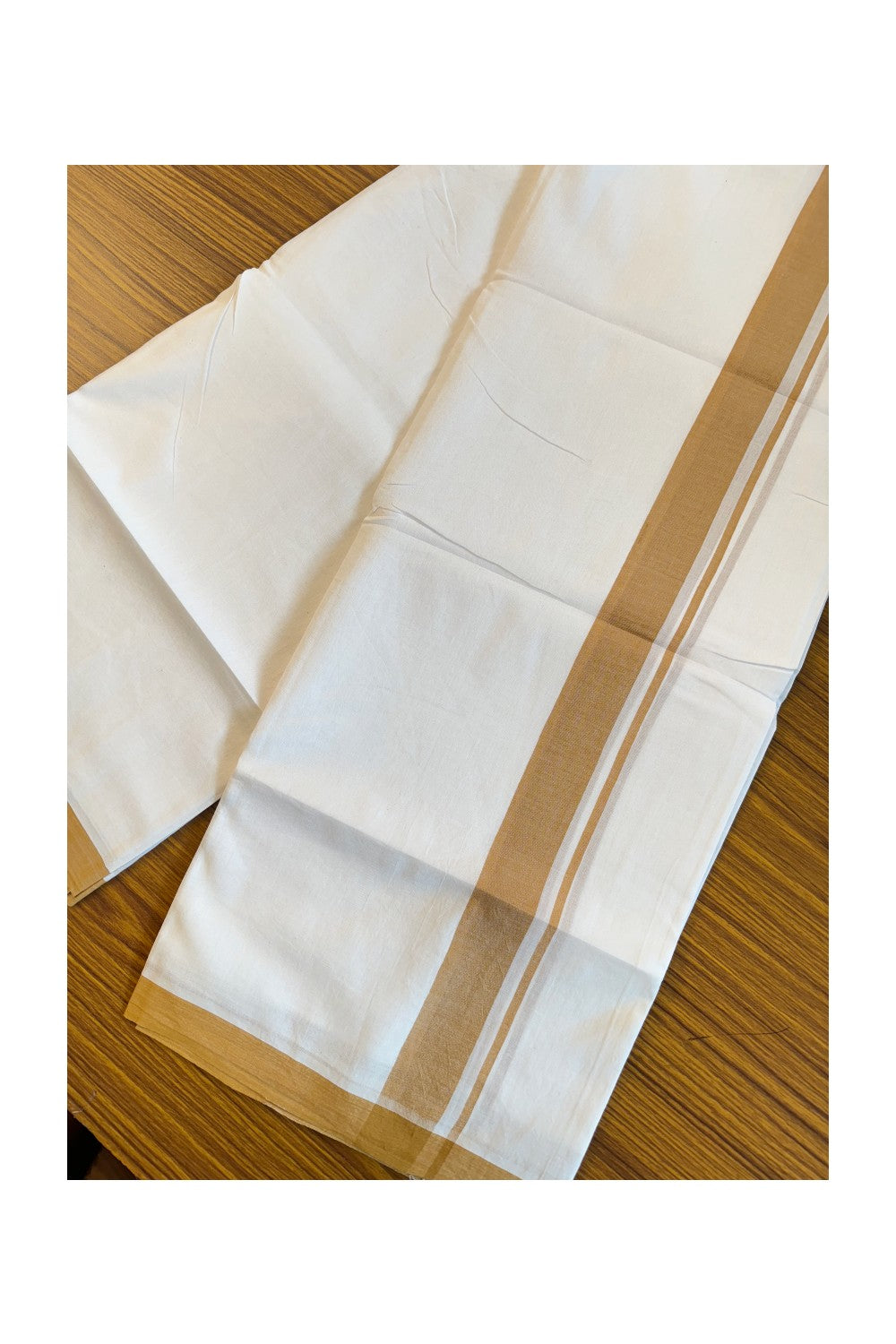30% Discount! KaithariKada Balaramapuram Handloom 100% Millpaav Cotton Double Mundu/Dhoti Pure white - 100x100 Mustard yellow Mulloth Border - 33KK404RAM