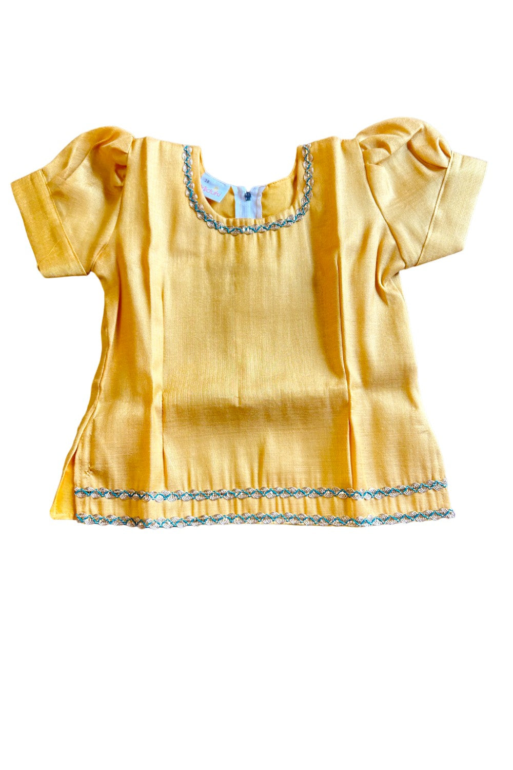 Midukki-Traditional South Indian Kids Pattu Pavada-  Yellow tissue top stripped tissue skirt- Age 3 - KK3MID0033