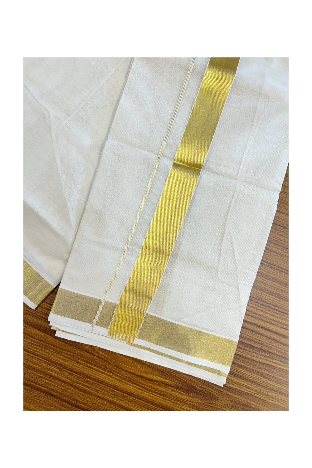 20% Discount !! KaithariKada Balaramapuram 100% Cotton Double Off white - (Unbleached) Mundu/Dhoti - 80x72 - 1 .5 inch Kasavu Kara - 33KK5212 VIN