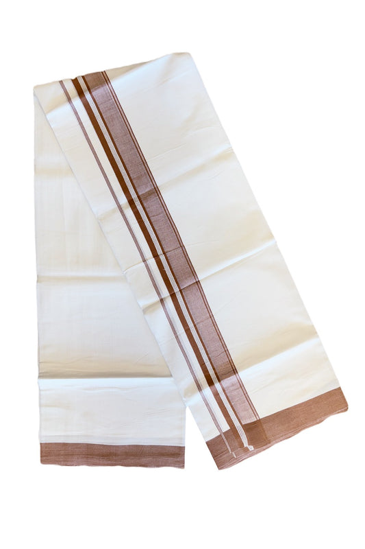 24% DISCOUNT! KaithariKada Balaramapuram 100% Cotton PURE WHITE Double Mundu/Dhoti-100x80   2.75 Inch Brown Shaded Cotton kara-34KK41VIN