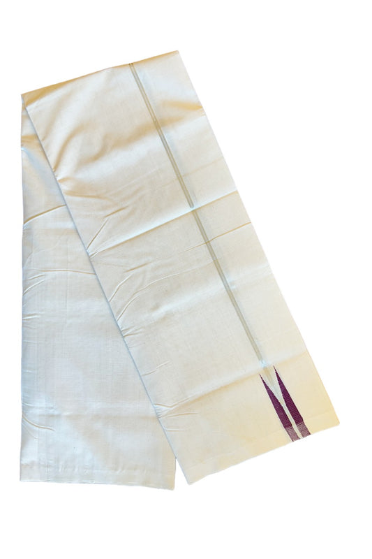30% DISCOUNT! KaithariKada HANDLOOM UNAKKUPAAV BALARAMAPURAM - 100% PURE Cotton 100x100 Double Mundu/Dhoti OFF WHITE - (Unbleached) - PULIYILAKKARA Silver kasavu Purple chutty - 34KK456KK
