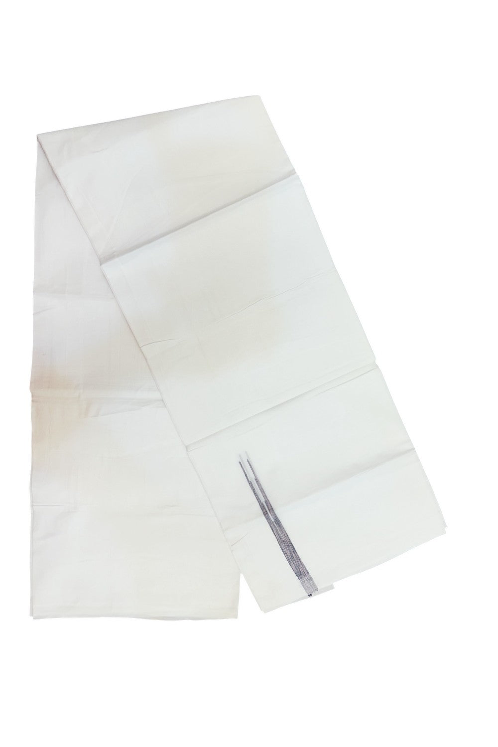 20% DISCOUNT!!  KaithariKada Balaramapuram 100% Cotton PURE WHITE Double Mundu/Dhoti-100x80 - 0.5 inch Pink & Black Puliyilakkara Chutty - 34KK5191CKS