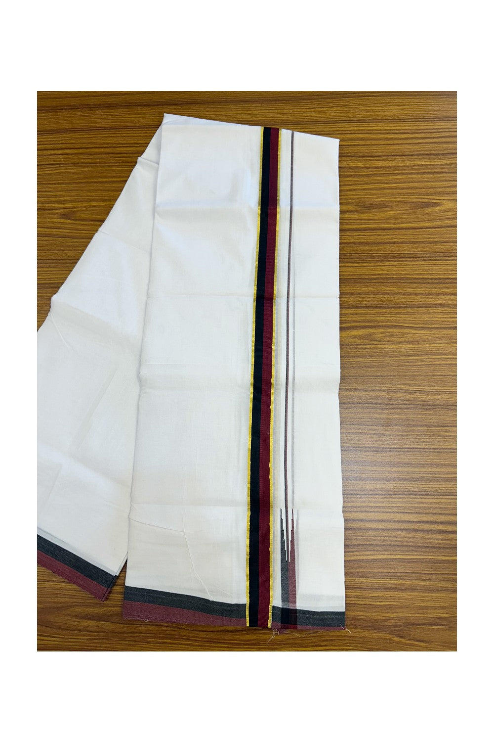DMK Veshti - 20% Discount !! KaithariKada Balaramapuram Double PURE WHITE Mundu/Dhoti - 100X100 - 1.25 inch Puliyilakkara Kasavu Maroon & Black Chutty Kara 4 mtr (8.5 muzham) - 33KK5224 ASH