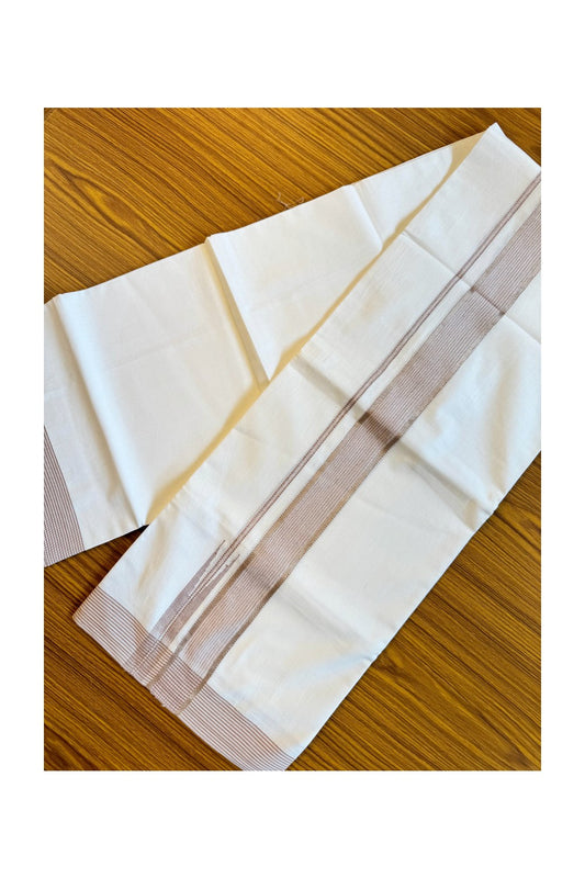 21% DISCOUNT! KaithariKada Balaramapuram 100% Cotton PURE WHITE Double Mundu/Dhoti-100x92 Puliyilakkara Chutty 1.75 Inch BROWN & SILVER STRIPED Cotton Kara - 34KK84CEE