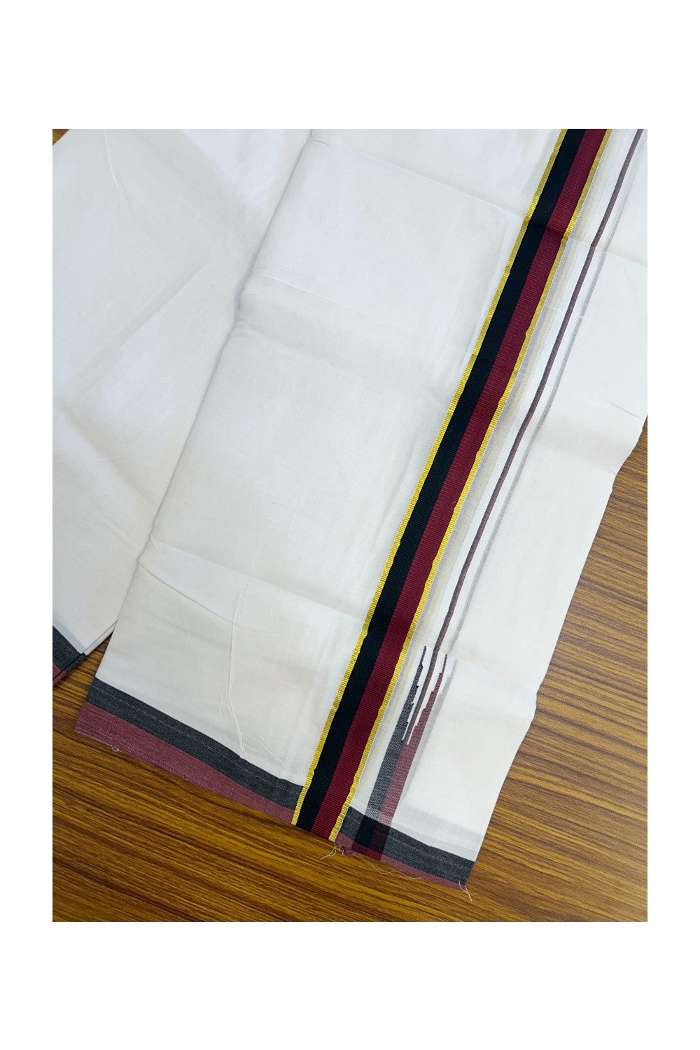 DMK Veshti - 20% Discount !! KaithariKada Balaramapuram Double PURE WHITE Mundu/Dhoti - 100X100 - 1.25 inch Puliyilakkara Kasavu Maroon & Black Chutty Kara 4 mtr (8.5 muzham) - 33KK5224 ASH