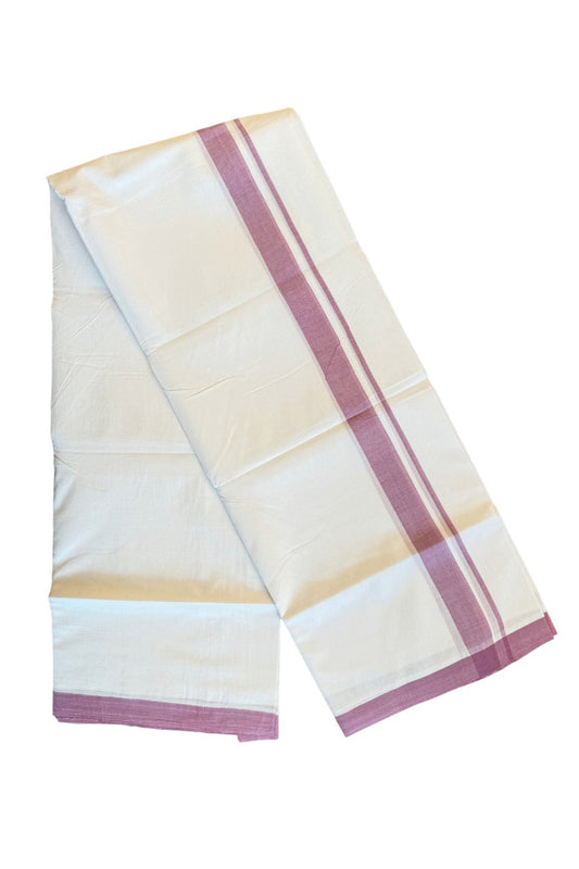 30% Discount! KaithariKada Balaramapuram Handloom 100% Millpaav Cotton Double Mundu/Dhoti Pure white - 100x100 Purple Mulloth Border - 35KK404RAM