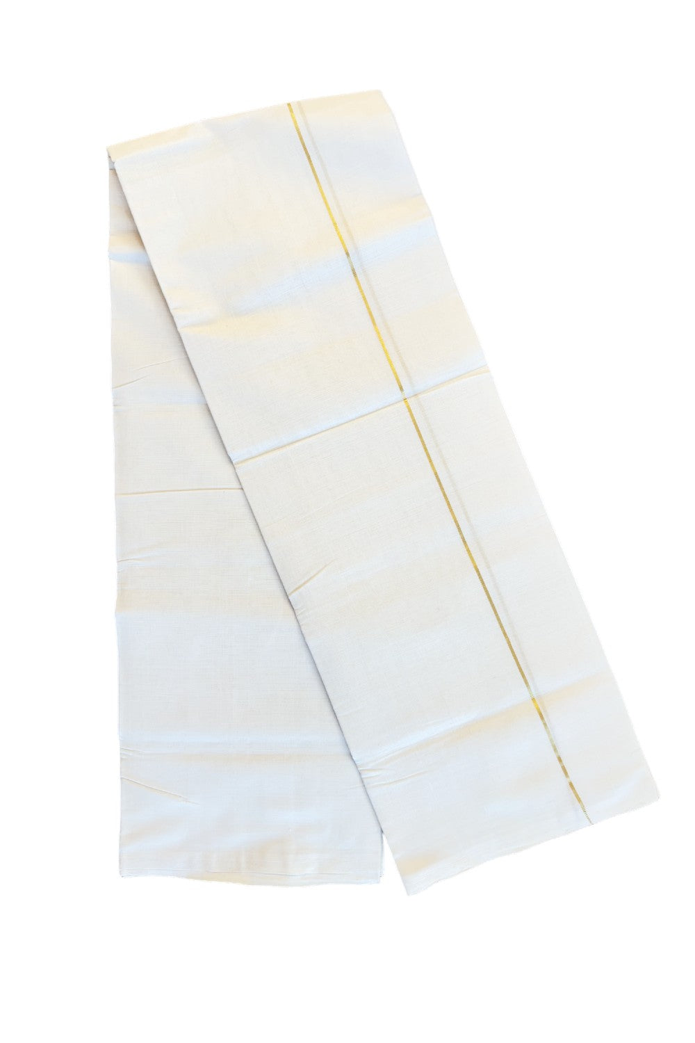 30% DISCOUNT!! KaithariKada HANDLOOM Unakkupaavu Balaramapuram - 100% PURE Cotton OFF White (Unbleached) Double Mundu/Dothi - GOLD  KASAVU 0.3 cm Kara- KK46SOM-35.