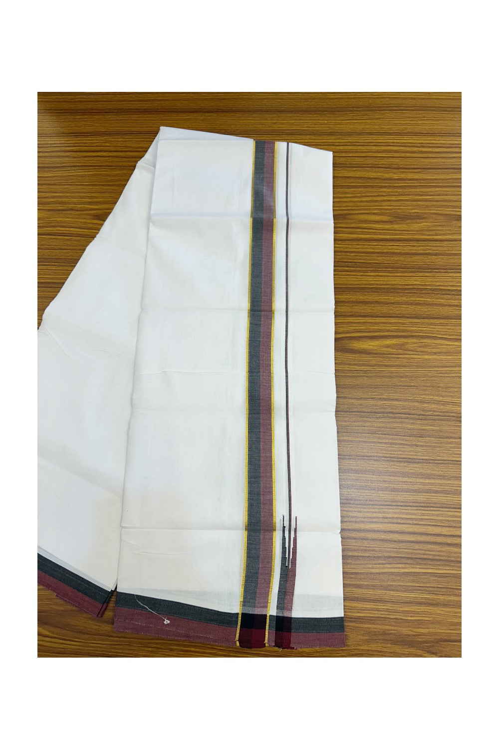 DMK Veshti - 20% Discount !! KaithariKada Balaramapuram Double PURE WHITE Mundu/Dhoti - 100X100 - 1.25 inch Puliyilakkara Kasavu Maroon & Black Shaded Chutty Kara 4 mtr (8.5 muzham) - 34KK5224 ASH