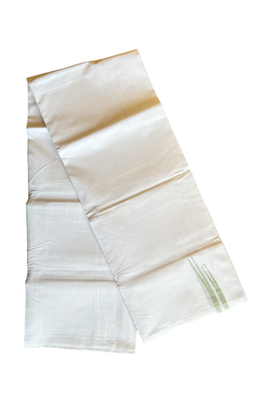 26% DISCOUNT!! KaithariKada Balaramapuram 100% Cotton PURE WHITE Double Mundu/Dhoti-100x100  1 cm Puliyilakkara Sage green shaded double chutty - 36KK412ASH