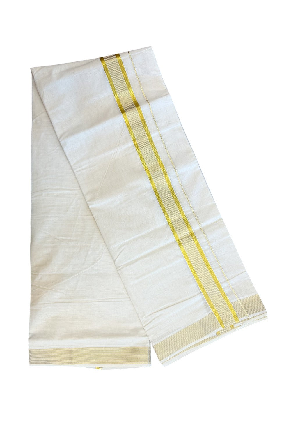 20% Discount !! KaithariKada Balaramapuram 100% Cotton Double Off white - (Unbleached) Mundu/Dhoti - 80x90 - 1.5 inch Kasavu Stripes Kara - 36KK5212 VIN