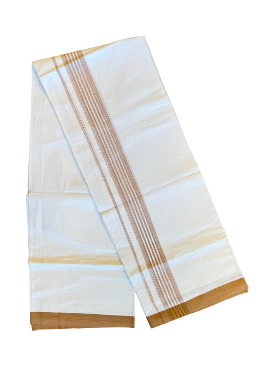 19% DISCOUNT!!! KaithariKada Balaramapuram 100% Cotton Double PURE white Mundu/Dhoti-100x100  light brown striped  kara  - 36KK83VIN