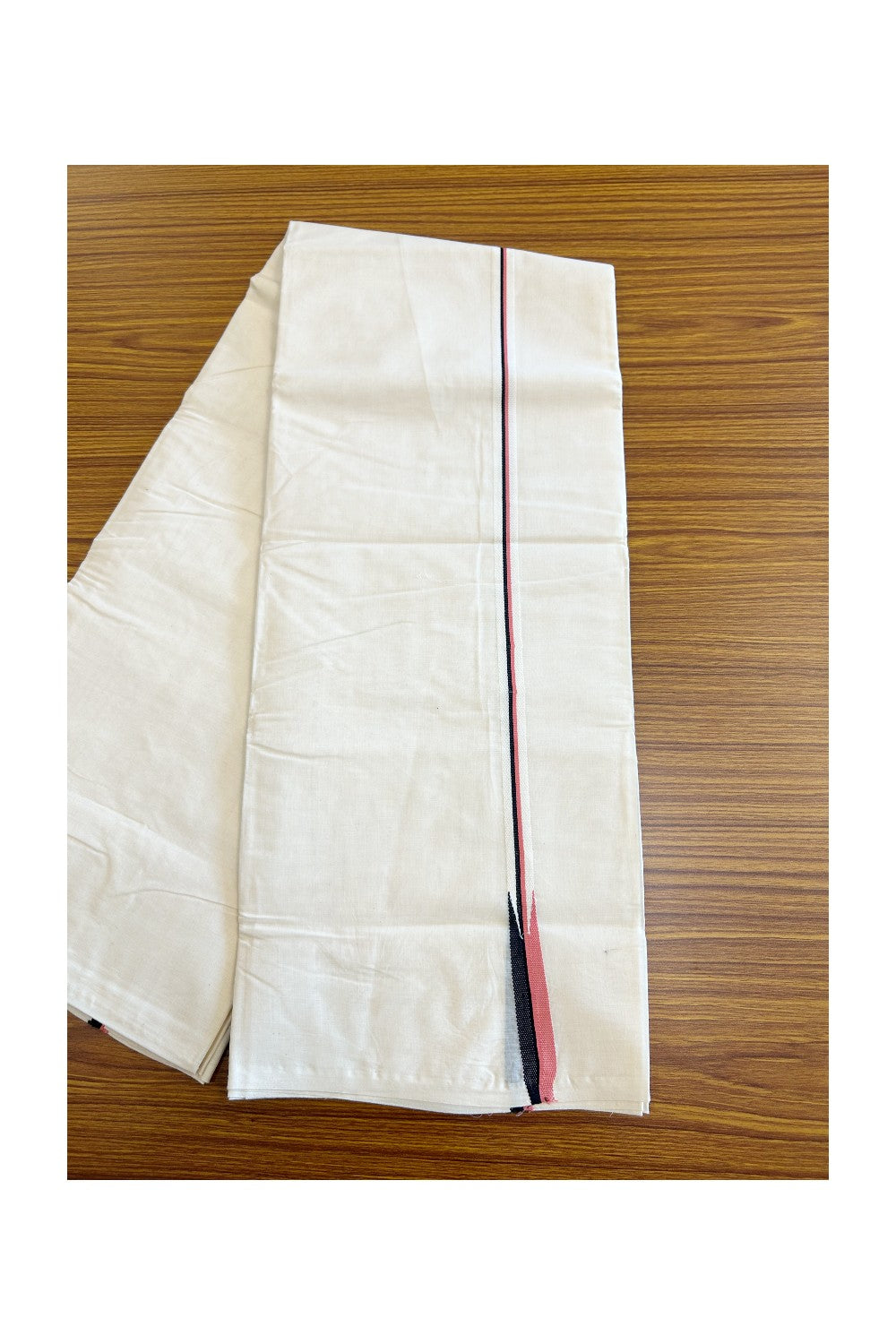 29% DISCOUNT! KaithariKada Balaramapuram 100% Cotton Double Off white - (Unbleached)Mundu/Dhoti-100x100  Puliyilakkara Rose Pink & BLACK Chutty -  4KK125ASH