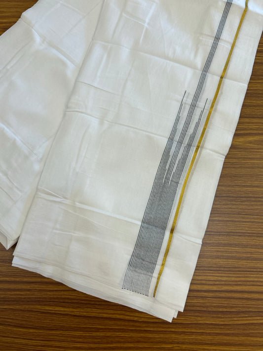 24% Discount! KaithariKada Balaramapuram 100% Cotton Pure white Double Mundu/Dhoti - (100x80)s - 1.5 inch Puliyilakkara Dark Green Stripes Chutty Gold Kasav - 36 KK5258 THI