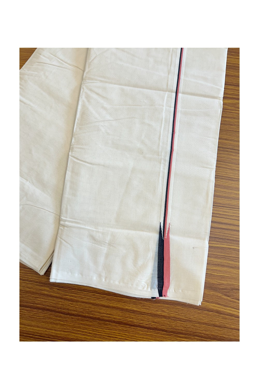 29% DISCOUNT! KaithariKada Balaramapuram 100% Cotton Double Off white - (Unbleached)Mundu/Dhoti-100x100  Puliyilakkara Rose Pink & BLACK Chutty -  4KK125ASH