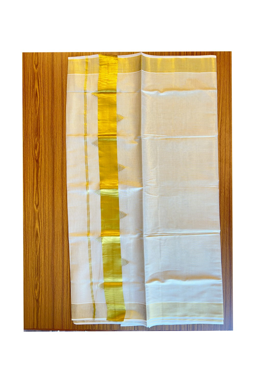 25% Discount!! Kaitharikada Kerala Cotton 5.5 inch Gold Temple & Tissue Kasavu Saree - 37KK303VIN