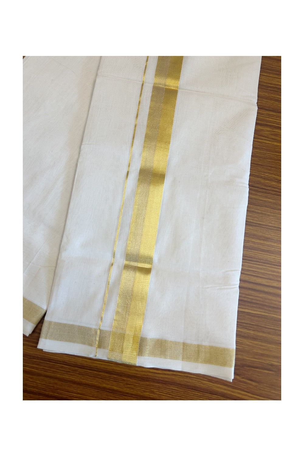 30% DISCOUNT ! KaithariKada HANDLOOM Unakkupaav Balaramapuram - 100% PURE Cotton Off White (Unbleached) Double Mundu/Dhoti - 2.25 INCH KASAVU SIDE STRIPES  KARA - 4KK71RAM