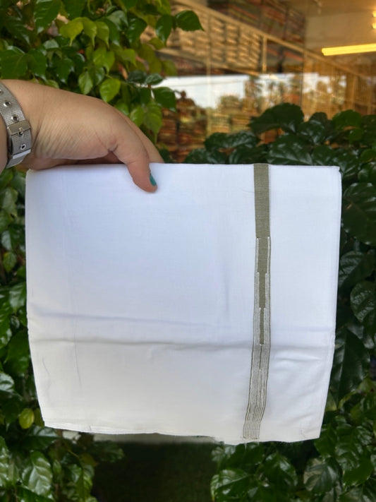 20% DISCOUNT!! NEW!! KaithariKada Balaramapuram 100% Cotton PURE WHITE Double Mundu/Dhoti - (100x80)s - 0.5 inch Sage Green Kara chutty - 38 KK5249 VIN