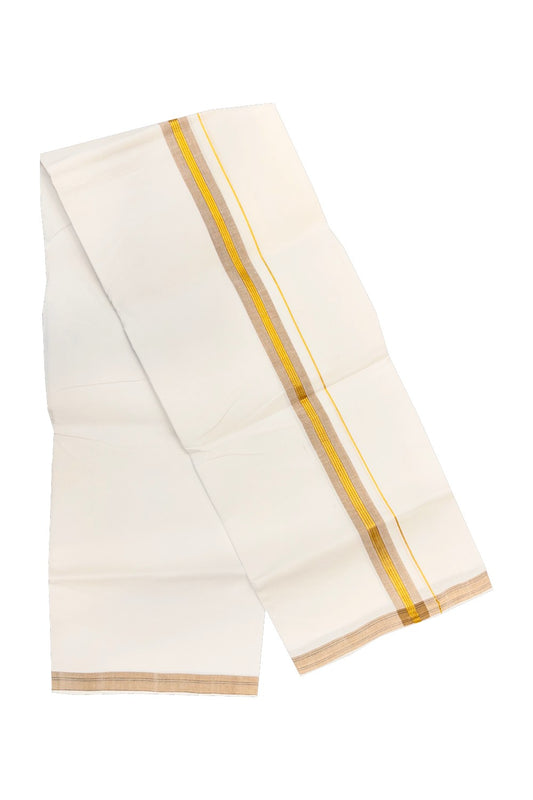30% OFFER! KaithariKada 100% Cotton Balaramapuram HANDLOOM Single PURE WHITE Mundu/Dhoti - 1.75 inch(2 meter / 4 muzham) Light Brown  Kasavu Kara - 38KAI.