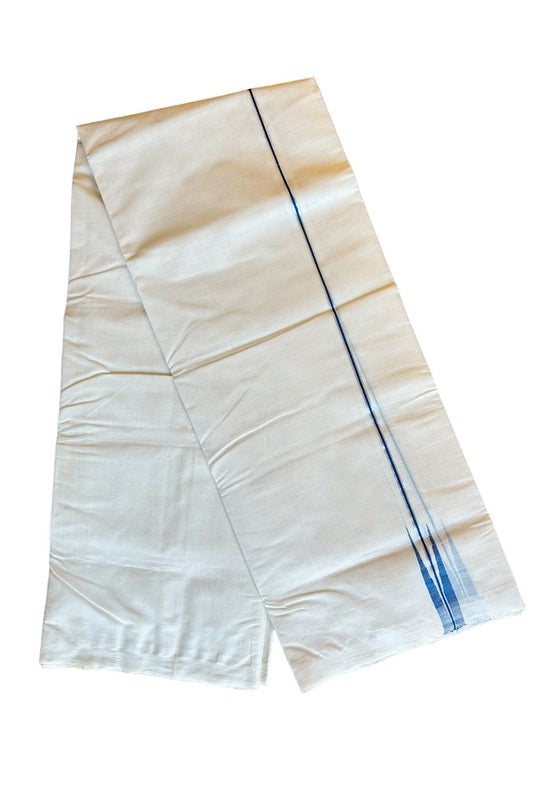 30% DISCOUNT!! KaithariKada HANDLOOM Millpaav Balaramapuram - 100% PURE Cotton OFF White - (Unbleched) Double Mundu/Dothi - 2 cm Puliyilakkara silver kasavu Peacock blue chutty - 38KK462RAM