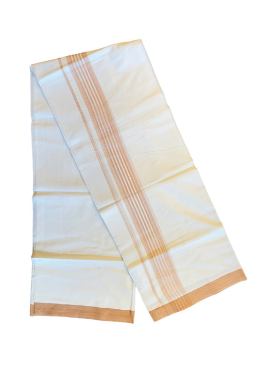 19% DISCOUNT!!! KaithariKada Balaramapuram 100% Cotton Double PURE white Mundu/Dhoti-100x100  yellow peach striped  kara  - 38KK83VIN
