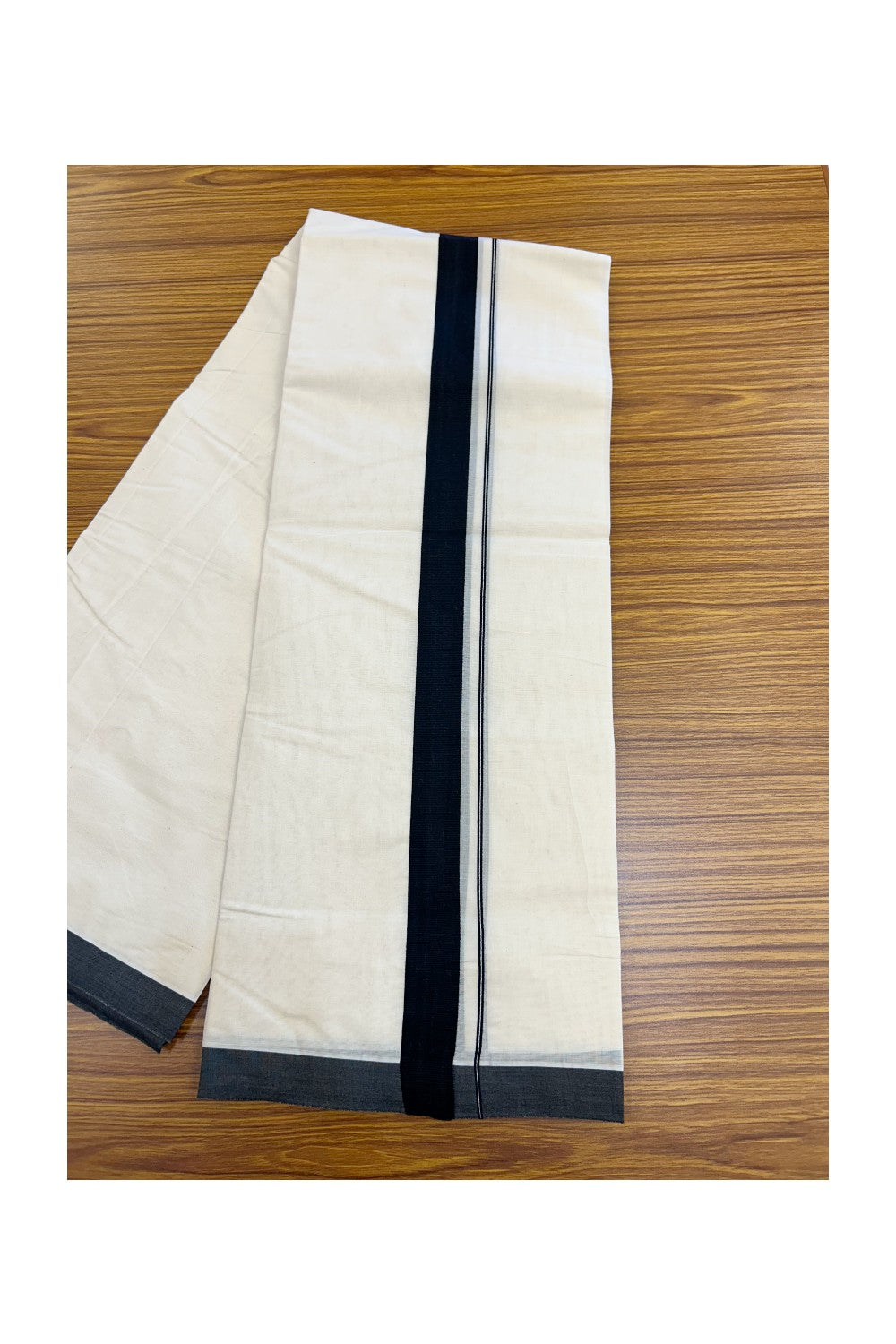20% Discount ! KaithariKada Balaramapuram 100% Cotton Double Off white - (Unbleached) - Mundu/Dhoti-100X100 - 1.25 inch Black Kara.- 38KK5218ASH