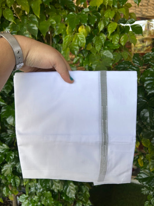20% DISCOUNT!! NEW!! KaithariKada Balaramapuram 100% Cotton PURE WHITE Double Mundu/Dhoti - (100x80)s - 0.5 inch Brown Green Kara chutty - 39 KK5249 VIN