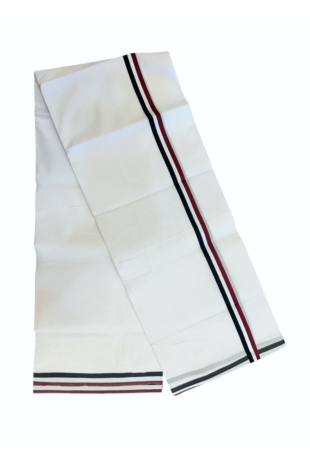 ADMK VESHTI - 20% DISCOUNT! KaithariKada 100% Cotton PURE WHITE Double  Mundu/Dhoti - 100X100 - 1 inch Black White & Maroon kara 4 mtr (8.5 muzham) - 38KK5224 ASH