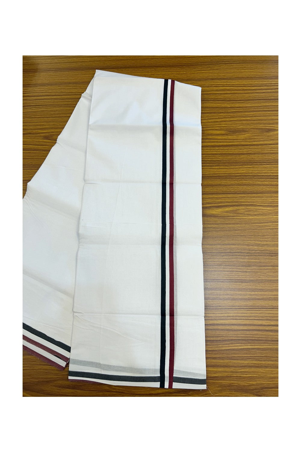 ADMK VESHTI - 20% DISCOUNT! KaithariKada 100% Cotton PURE WHITE Double  Mundu/Dhoti - 100X100 - 1 inch Black White & Maroon kara 4 mtr (8.5 muzham) - 38KK5224 ASH
