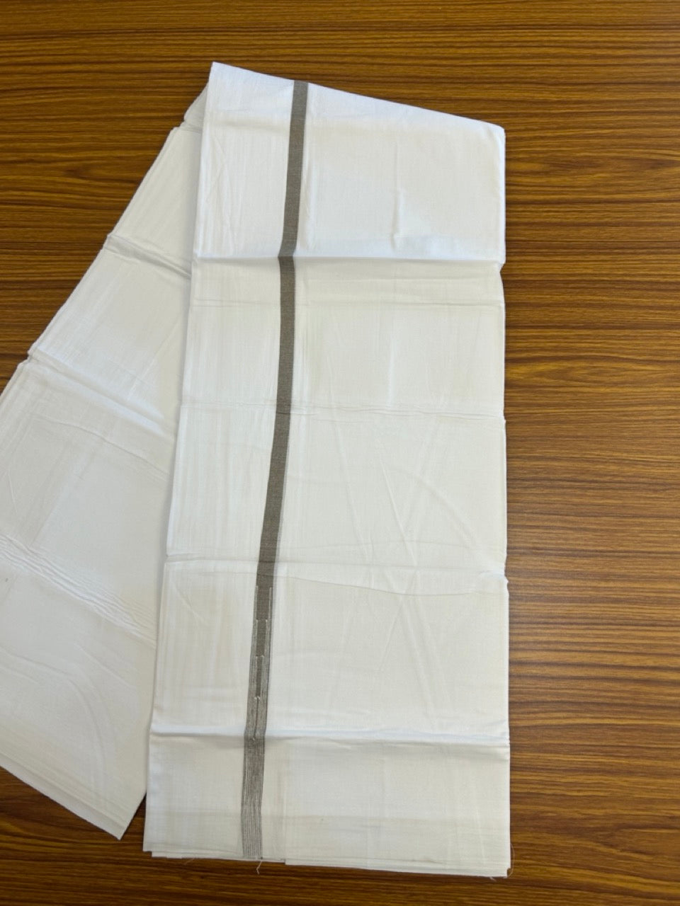 20% DISCOUNT!! NEW!! KaithariKada Balaramapuram 100% Cotton PURE WHITE Double Mundu/Dhoti - (100x80)s - 0.5 inch Brown Green Kara chutty - 39 KK5249 VIN