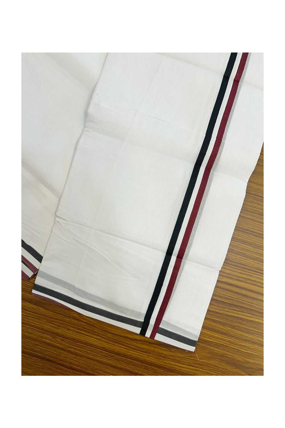 ADMK VESHTI - 20% DISCOUNT! KaithariKada 100% Cotton PURE WHITE Double  Mundu/Dhoti - 100X100 - 1 inch Black White & Maroon kara 4 mtr (8.5 muzham) - 38KK5224 ASH