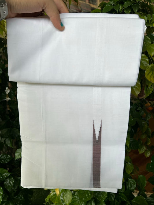 25% Discount!! NEW ULTRA PURE WHITE HANDLOOM Balaramapuram - 100% MERCERISED Cotton Double Mundu/Dhoti - 120 twisted warp x 80s weft - Dark Brown Chutty Kara- 4KK5248 REA
